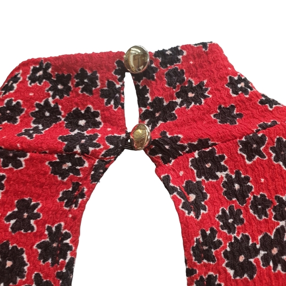 River Island Red Dress Size 18 Ditsy Floral Long Sleeve Mock Neck Tiered - Picture 9 of 11